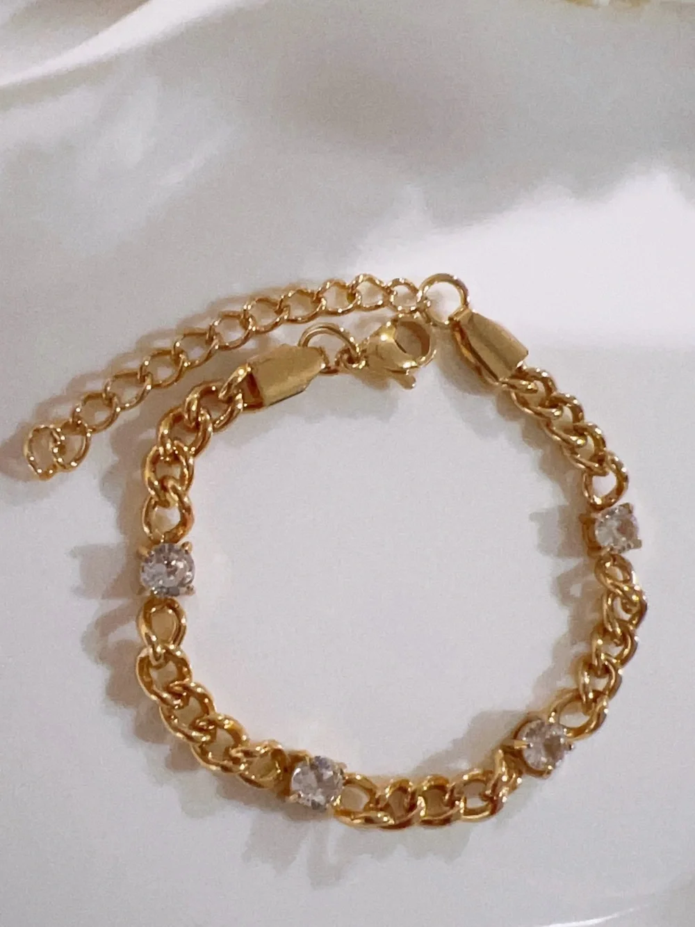 Gold Plated Chain Bracelet with CZ Stones  - Women Jewelry